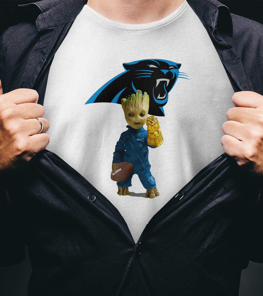 Carolina Panthers Groot Football Infinity Gauntlet Crossover T-Shirt
