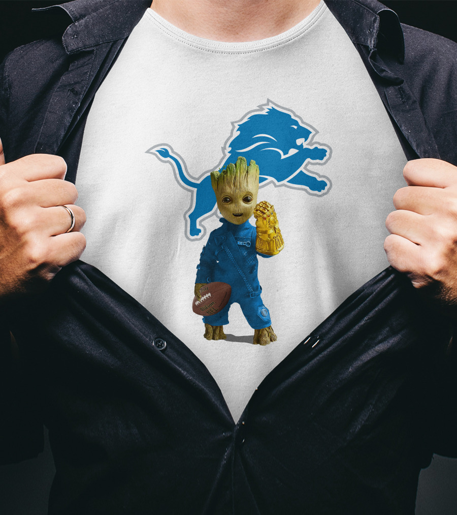 Detroit Lions Groot Avengers Football Mashup T-Shirt