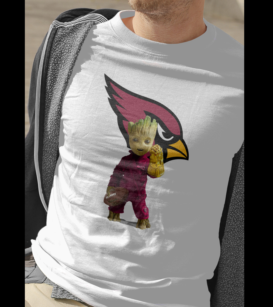 Arizona Cardinals Groot Holding Football And Infinity Gauntlet T-Shirt