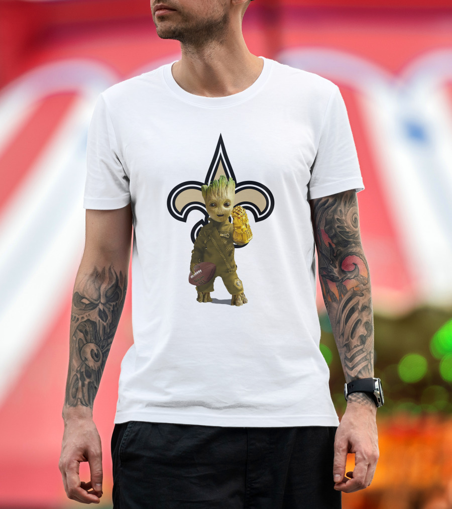 New Orleans Saints Groot Football Infinity Gauntlet Fleur-de-lis T-Shirt
