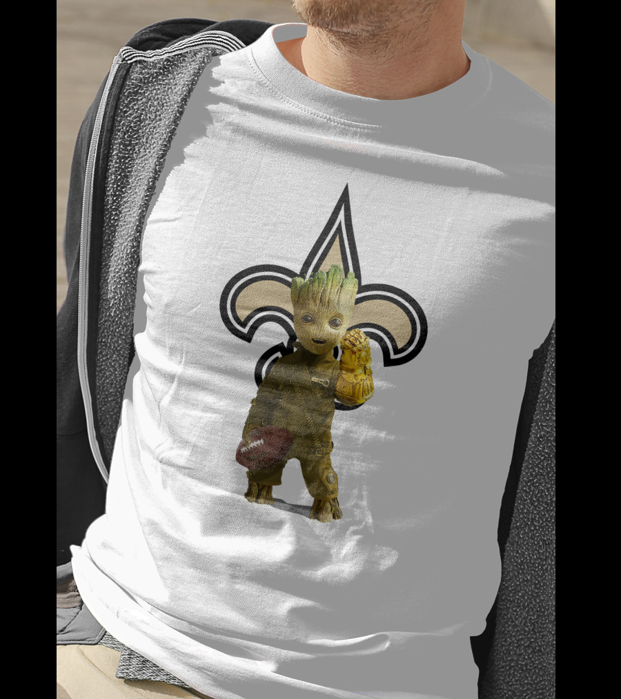 New Orleans Saints Groot Football Infinity Gauntlet Fleur-de-lis T-Shirt