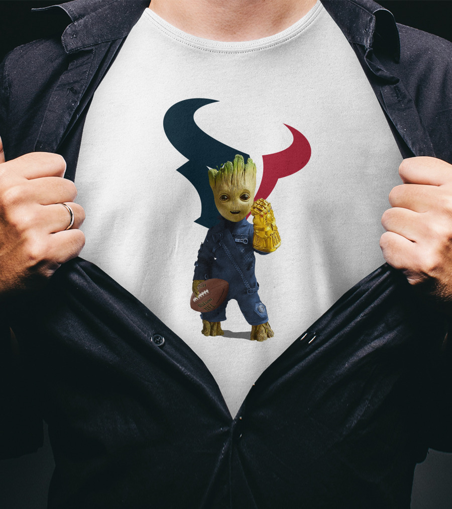Houston Texans Groot Football Infinity Gauntlet T-Shirt
