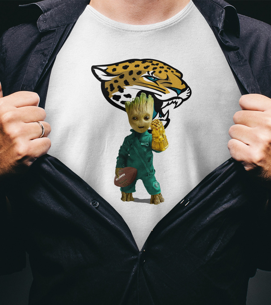 Jacksonville Jaguars Groot Football Infinity Gauntlet T-Shirt