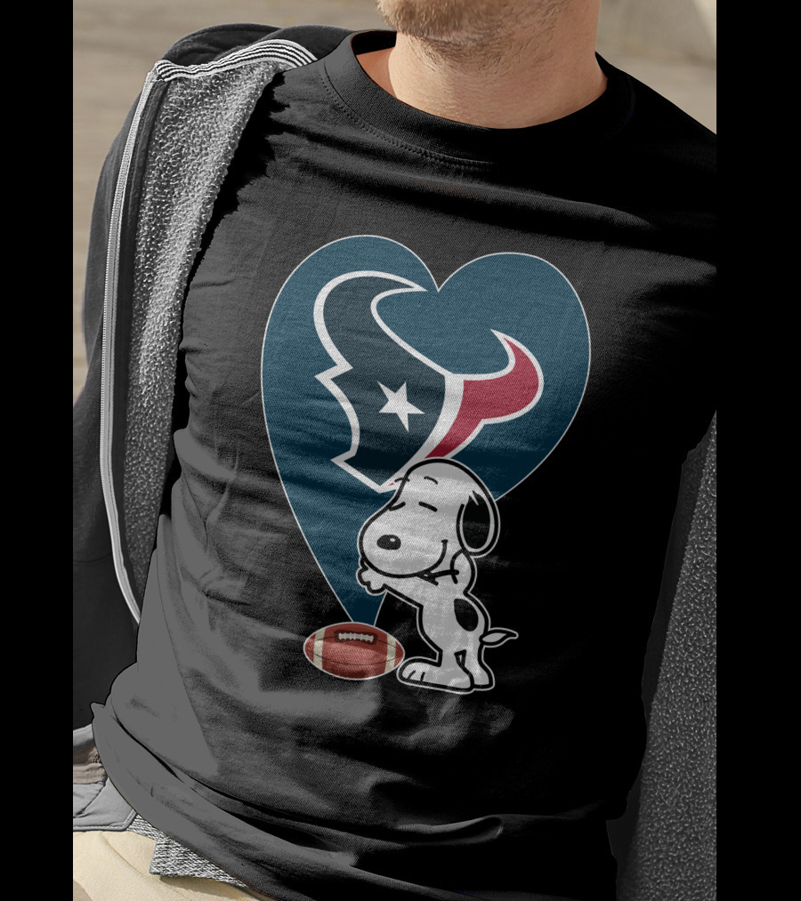 Houston Texans Snoopy Heart Hug Football T-Shirt