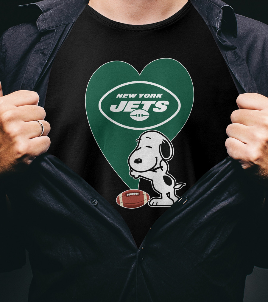New York Jets Football Heart Snoopy Hug T-Shirt