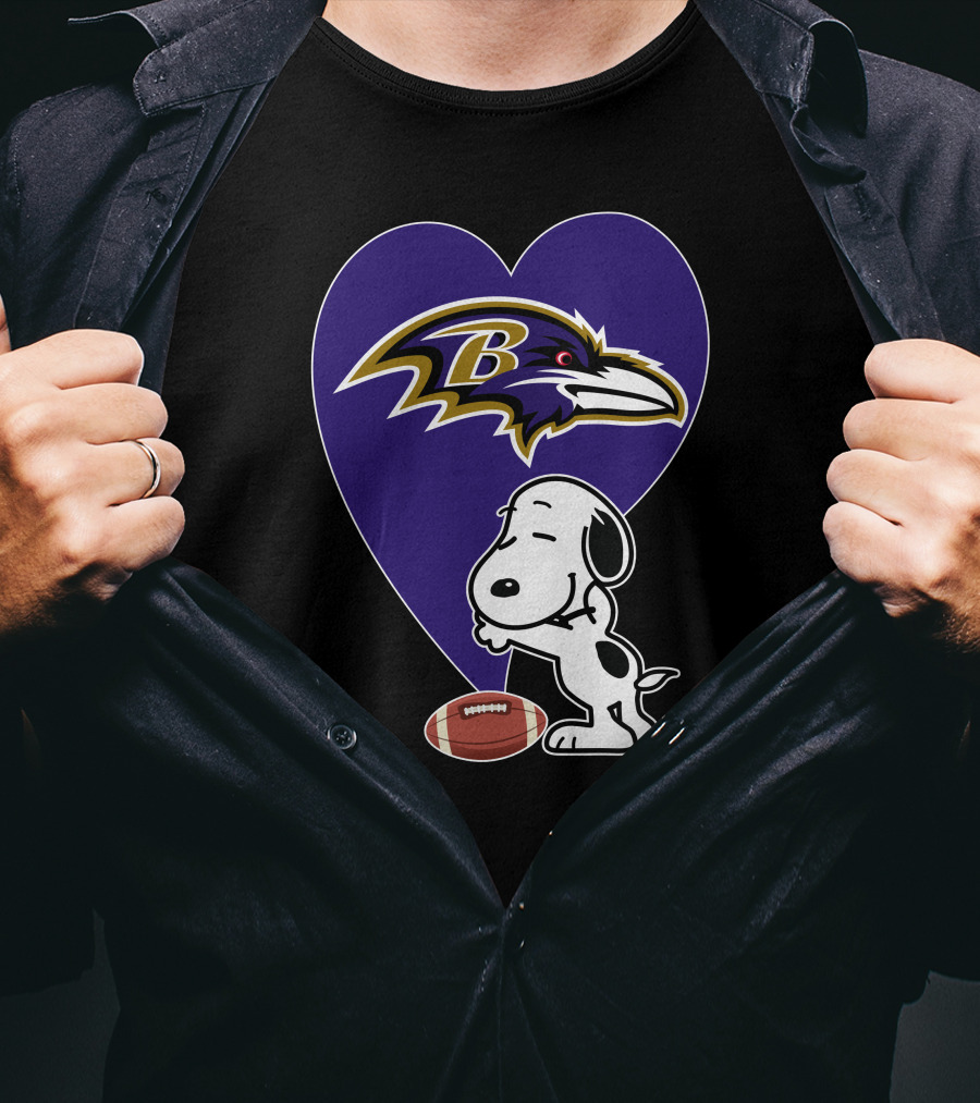 Baltimore Ravens Snoopy Heart Football Hug T-Shirt