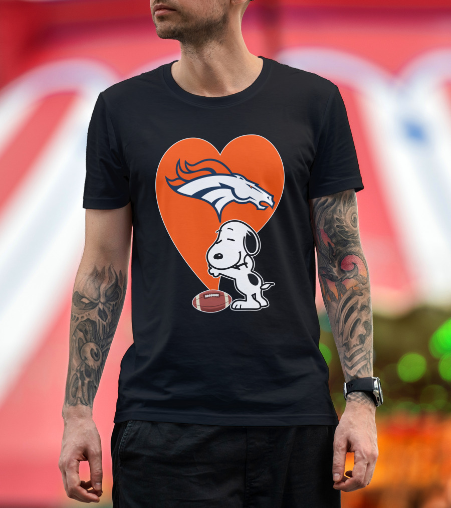 Denver Broncos Snoopy Hug Heart Logo Football T-Shirt