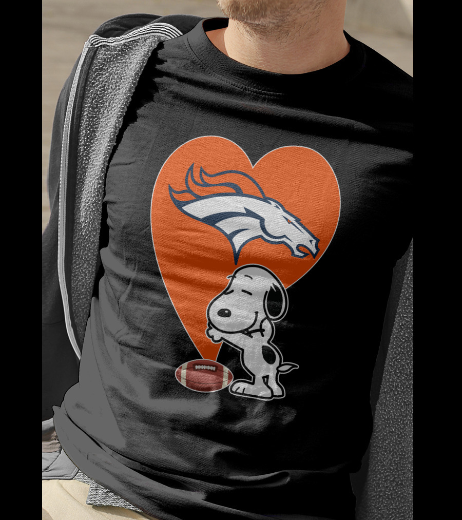 Denver Broncos Snoopy Hug Heart Logo Football T-Shirt