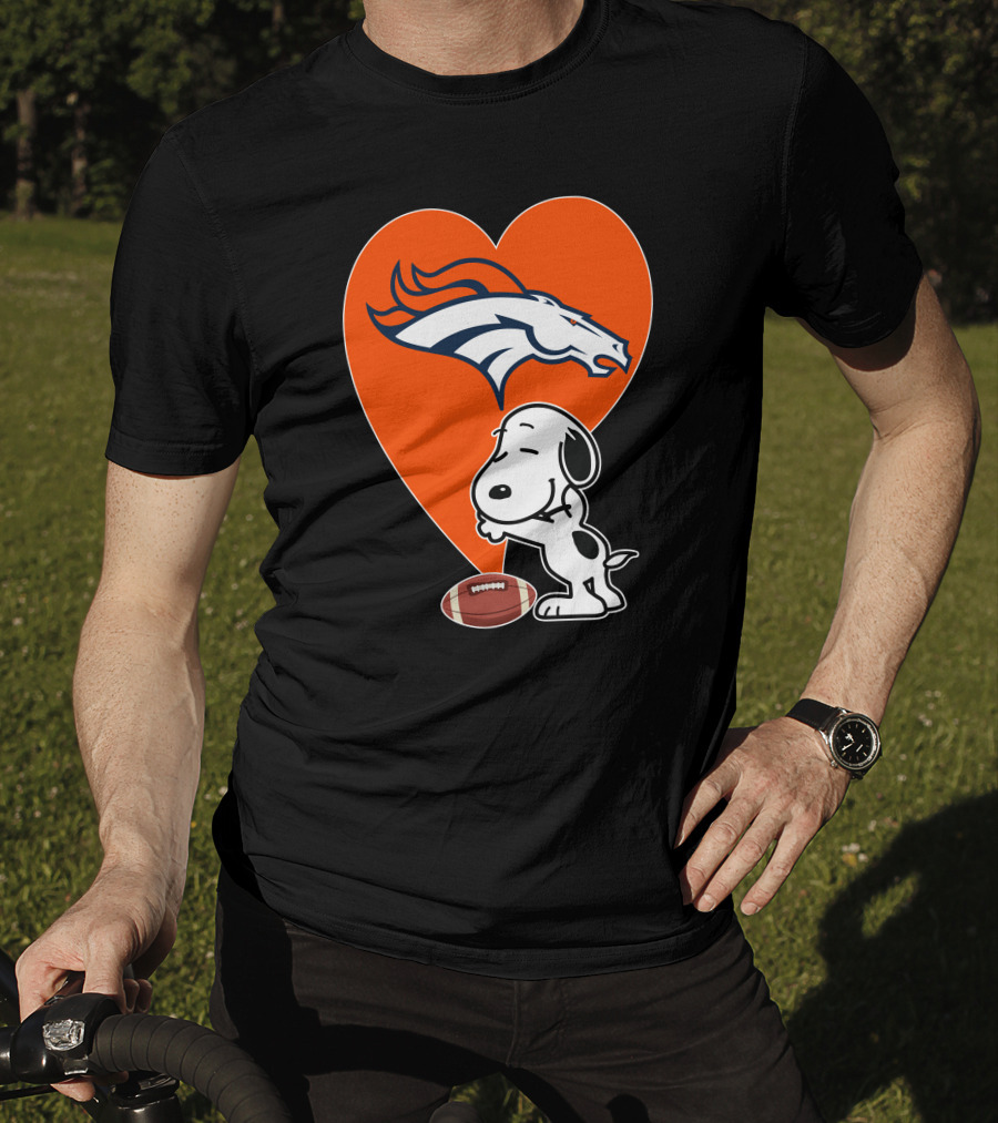 Denver Broncos Snoopy Hug Heart Logo Football T-Shirt