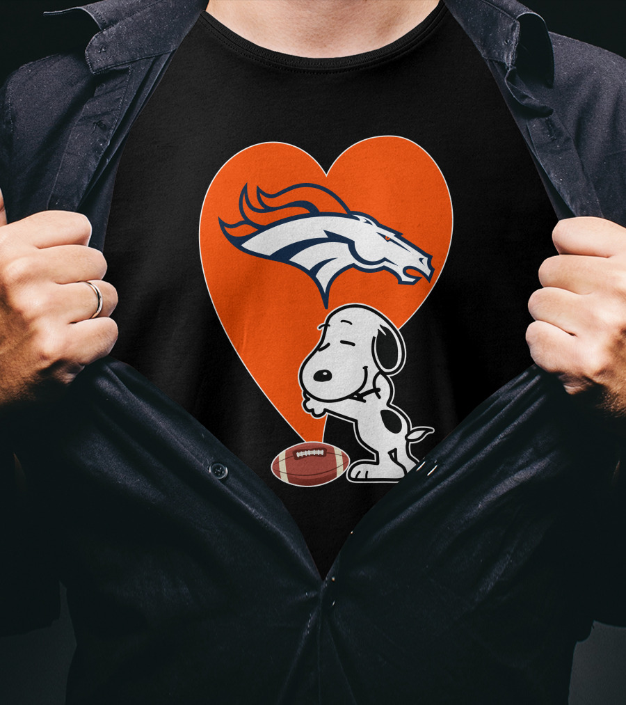 Denver Broncos Snoopy Hug Heart Logo Football T-Shirt