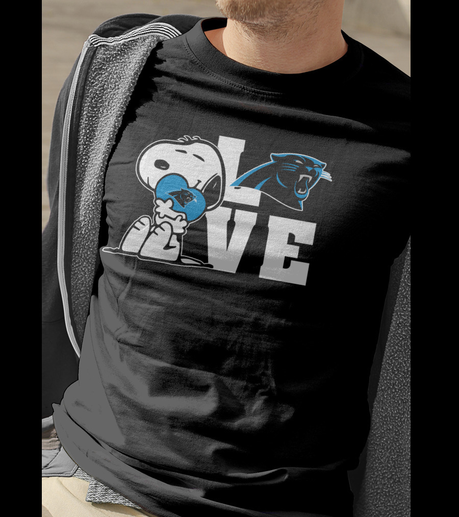 Snoopy Love Carolina Panthers Logo Peanuts NFL Football T-Shirt