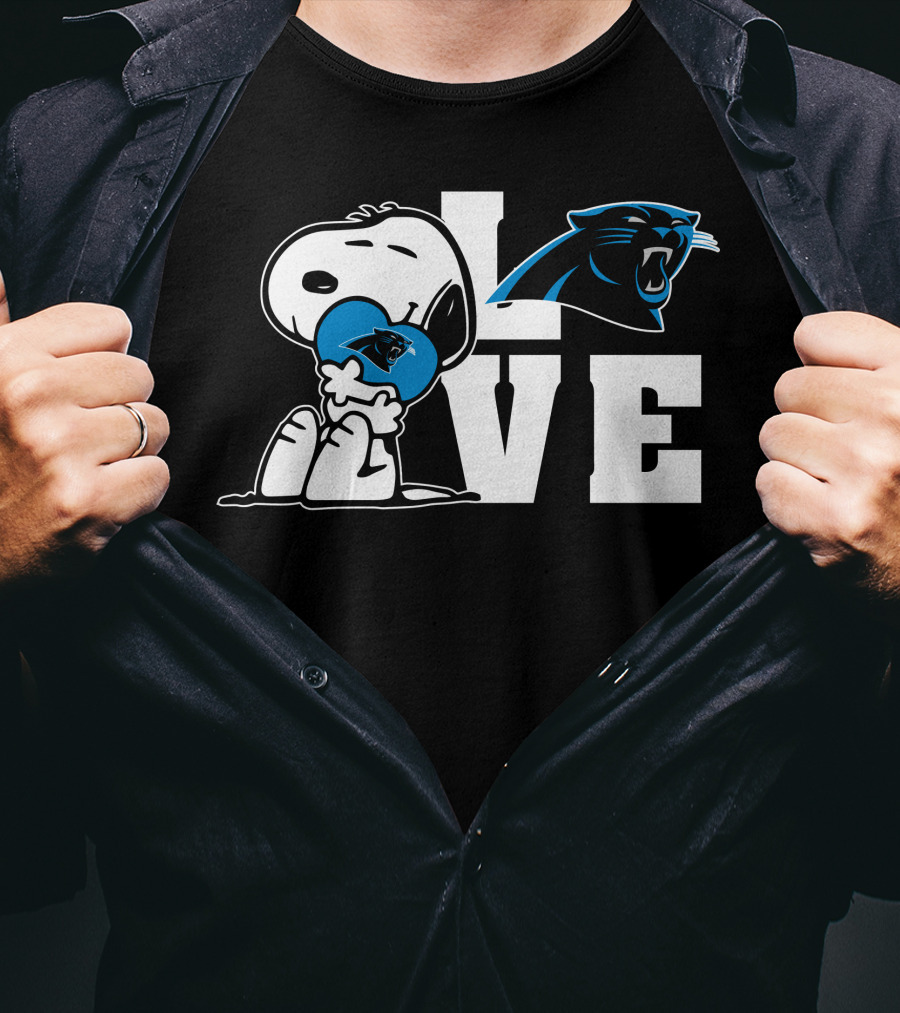 Snoopy Love Carolina Panthers Logo Peanuts NFL Football T-Shirt