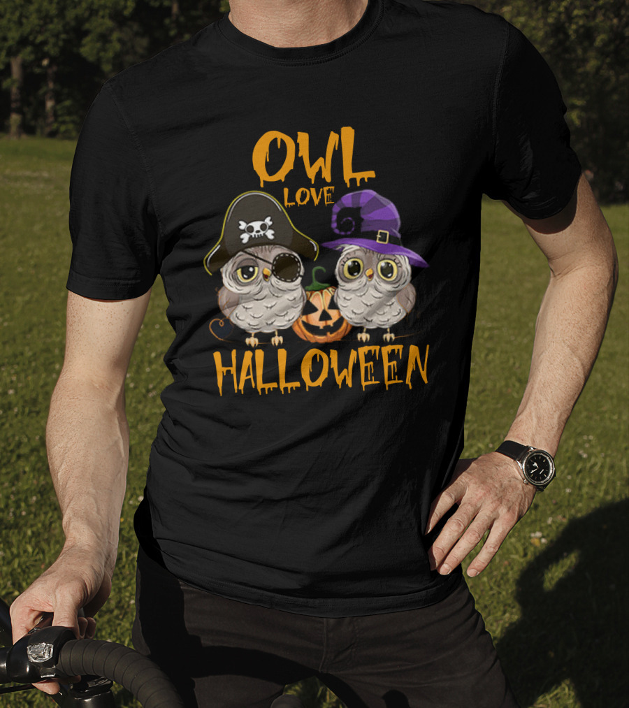Owl Love Halloween Pirate And Witch Owls Pumpkin T-Shirt