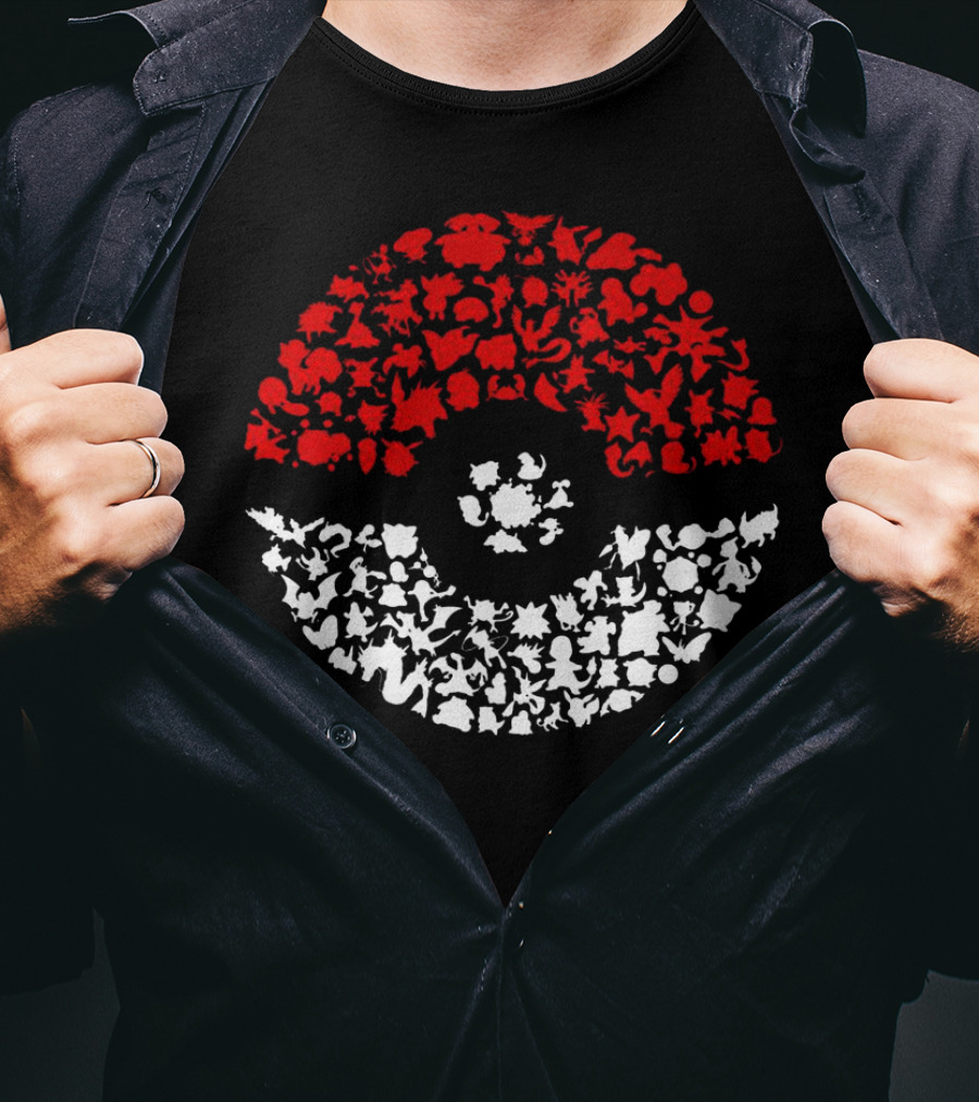 PokEmon 146A PokE Ball Design With Red And White T-Shirt