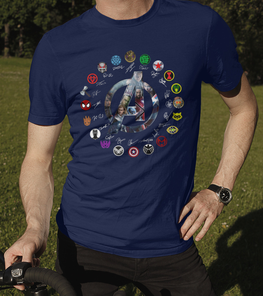 Avengers Endgame Emblem With Iconic Superhero Logos T-Shirt