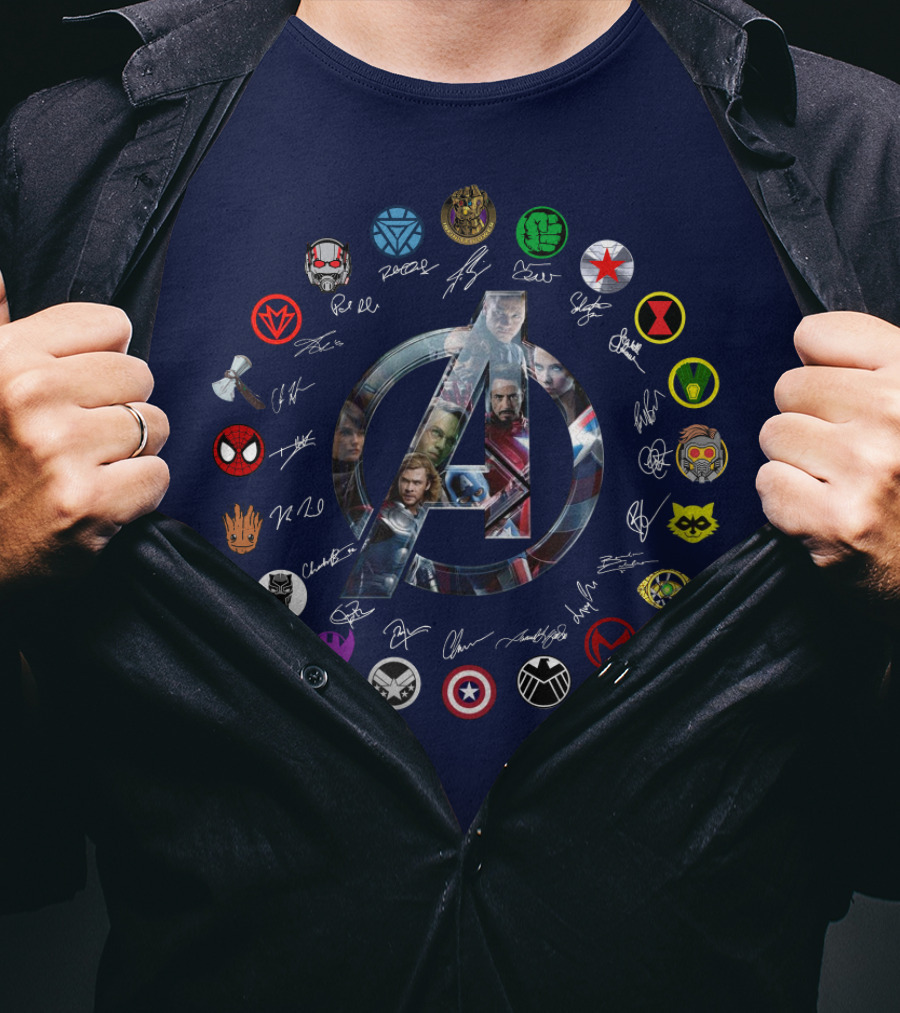 Avengers Endgame Emblem With Iconic Superhero Logos T-Shirt