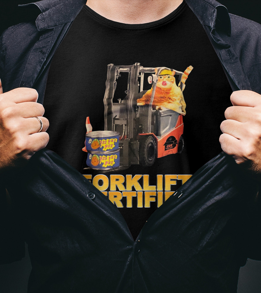 Forklift Certified Cat With Chef Pepe Soup Cans T-Shirt