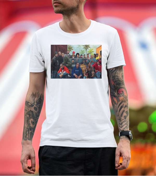 Premium T-Shirt: WCHH Hip Hop Legends Collage Icons in Urban Street Scene T-Shirt WCHH Hip Hop Legends Collage Icons in Urban Street Scene T-Shirt