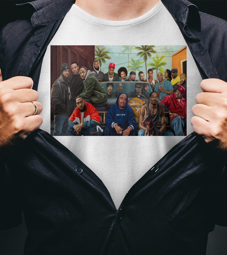 WCHH Hip Hop Legends Collage Icons In Urban Street Scene T-Shirt