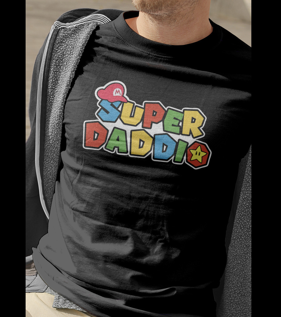 SUPER DADDIO Mario Style Father's Day Star Icons T-Shirt