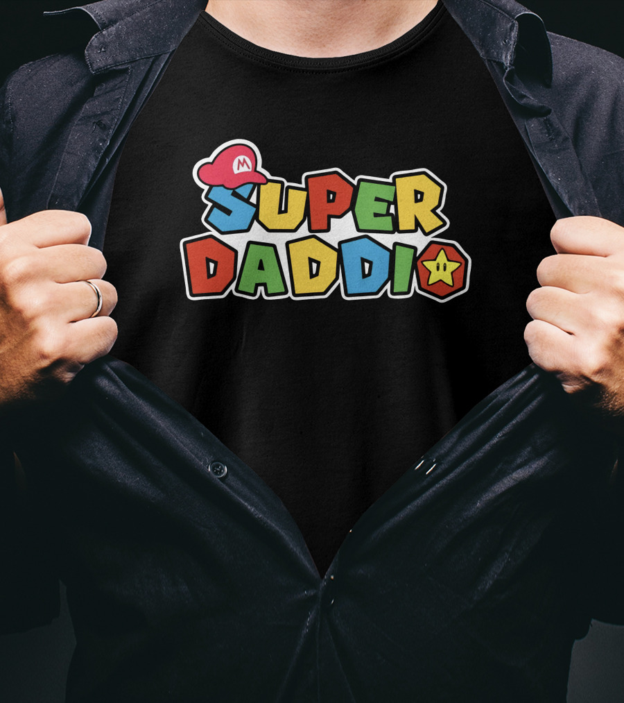 SUPER DADDIO Mario Style Father's Day Star Icons T-Shirt