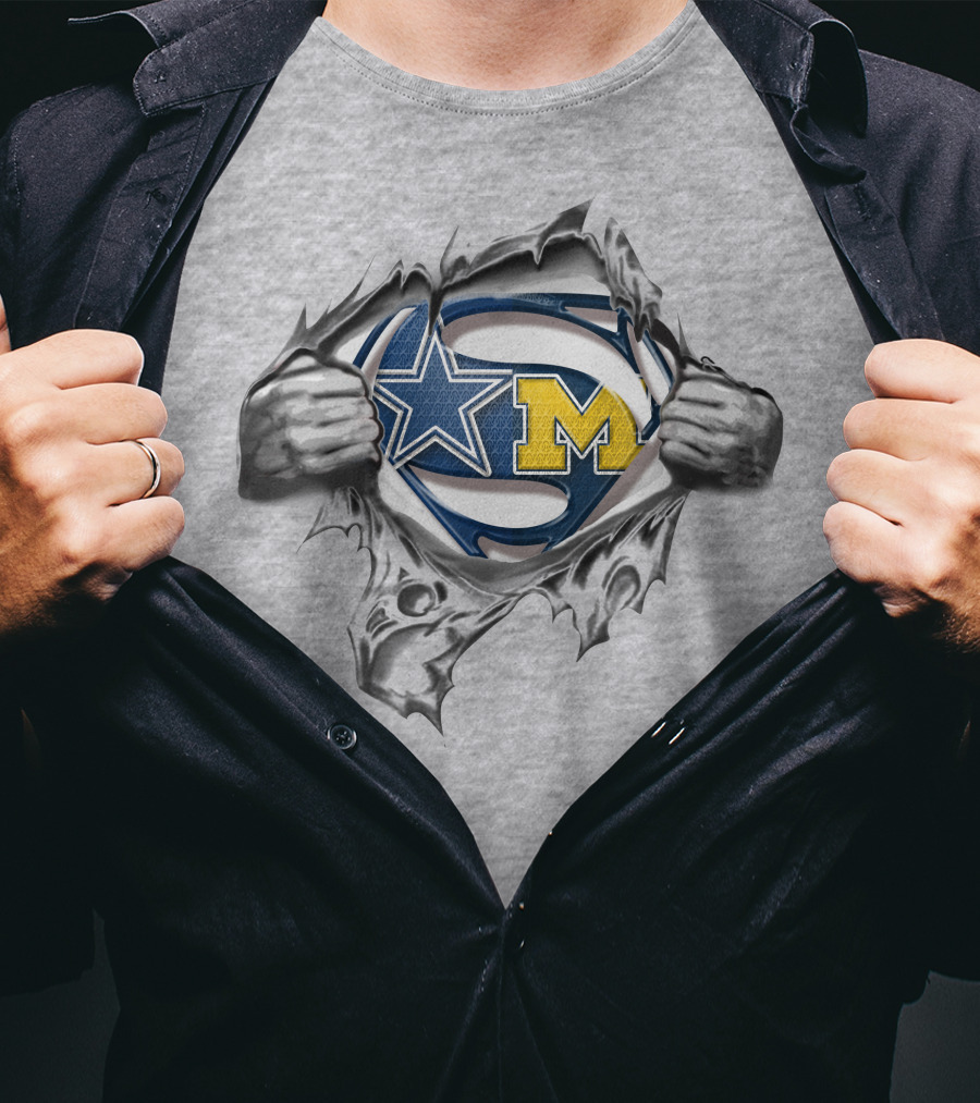 Cowboys Michigan Wolverines Superman Logo Fusion T-Shirt