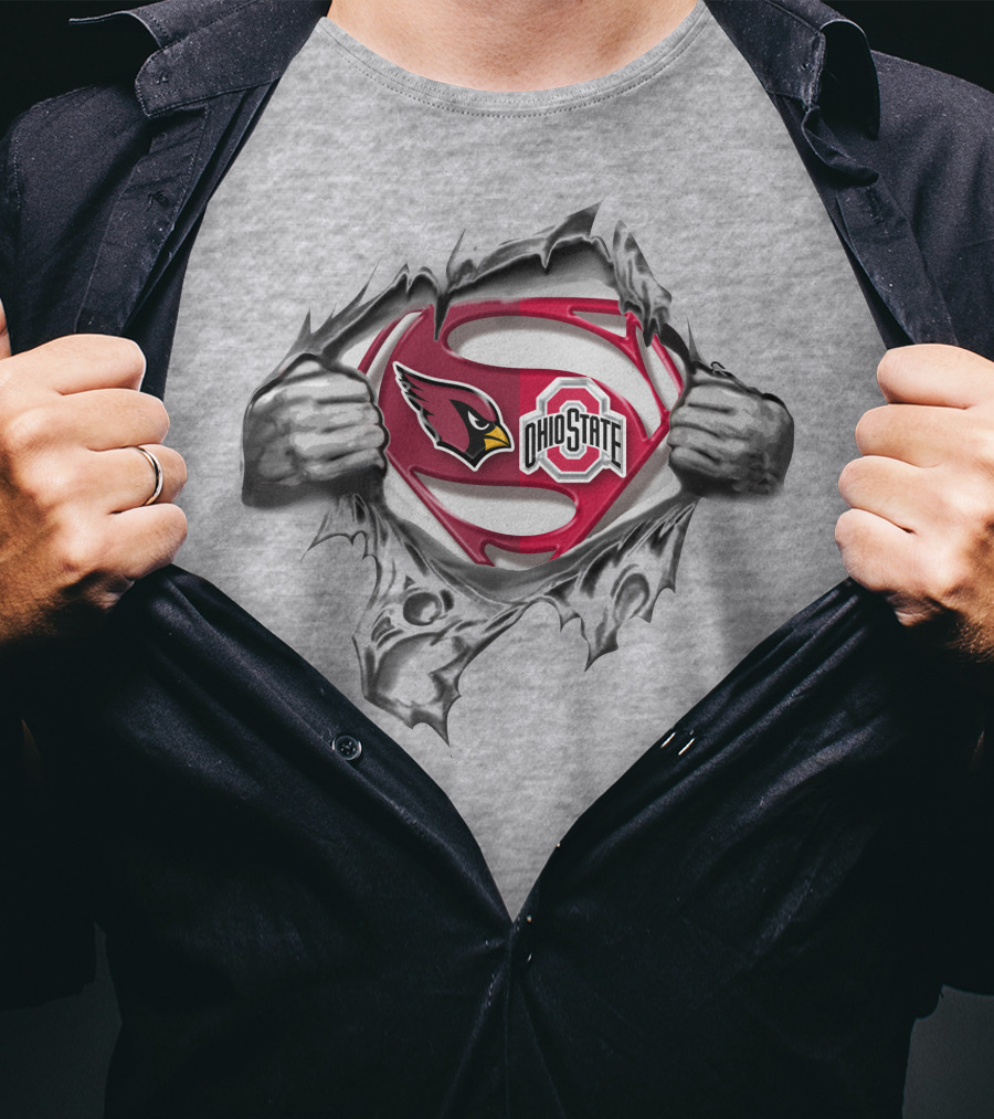 Arizona Cardinals Ohio State Buckeyes Superman Logo Tear Open Combo T-Shirt