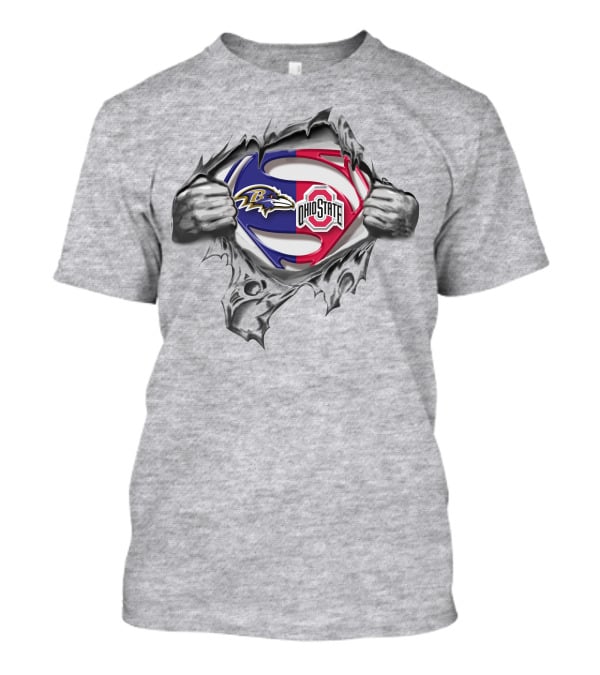 Baltimore Ravens Ohio State Buckeyes Superman Logo Crossover T-Shirt