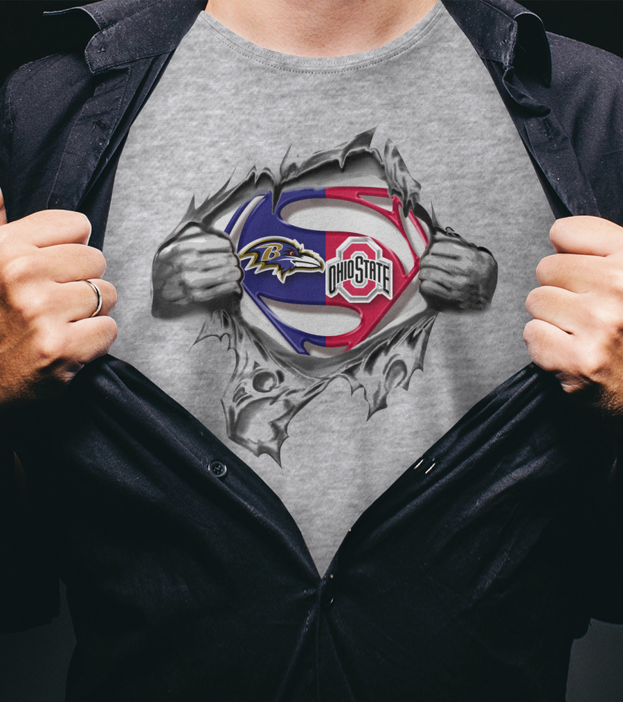 Baltimore Ravens Ohio State Buckeyes Superman Logo Crossover T-Shirt