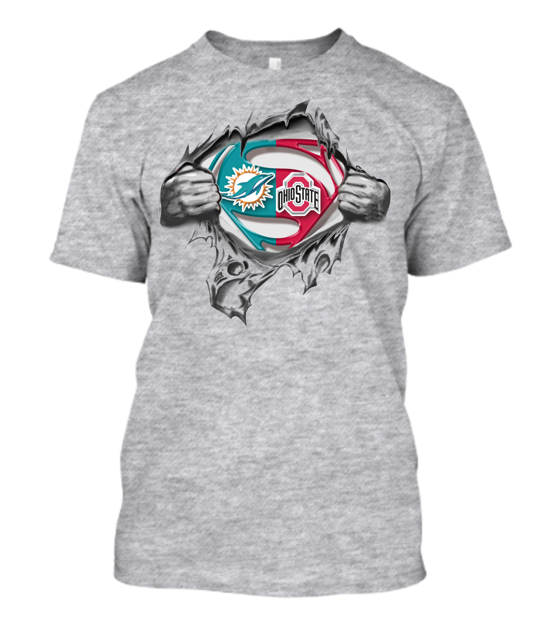 Miami Dolphins Ohio State Buckeyes Superman Logo Crossover T-Shirt