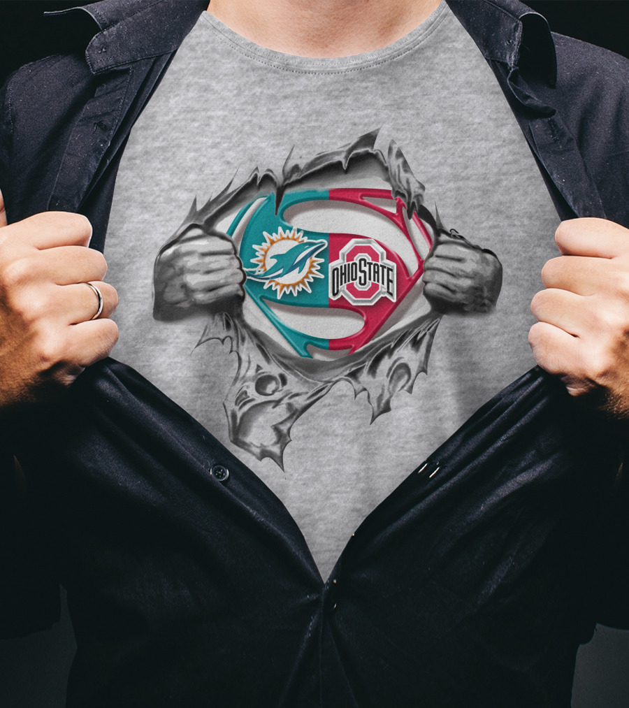 Miami Dolphins Ohio State Buckeyes Superman Logo Crossover T-Shirt