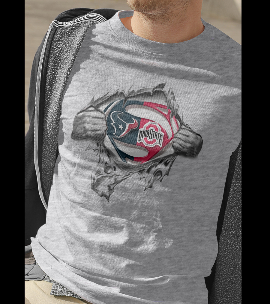 Houston Texans Ohio State Buckeyes Superman Logo Rip T-Shirt