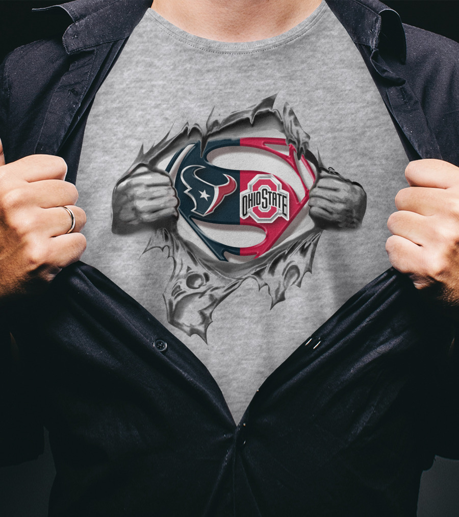 Houston Texans Ohio State Buckeyes Superman Logo Rip T-Shirt