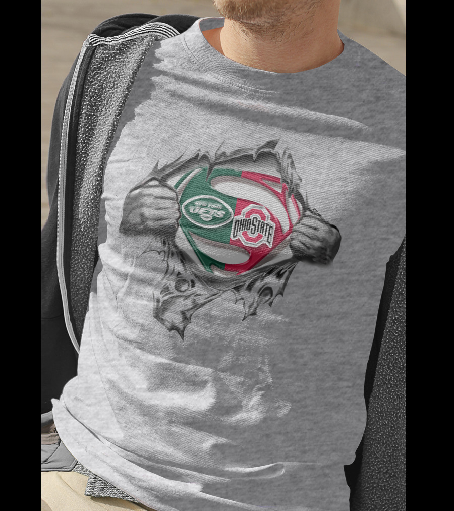 New York Jets Ohio State Buckeyes Superman Logo Crossover T-Shirt