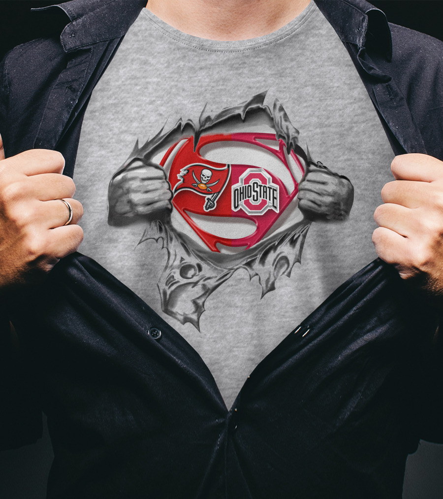 Tampa Bay Buccaneers Ohio State Buckeyes Superman Logo Crossover T-Shirt