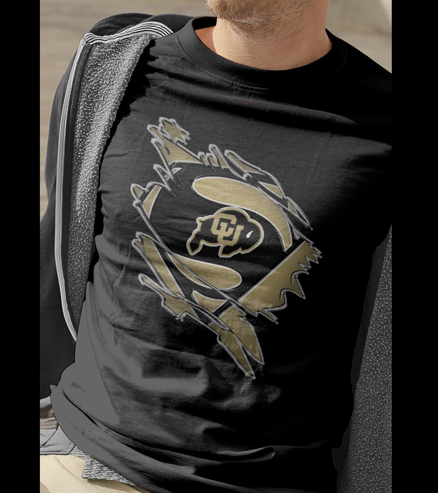 Colorado Buffaloes Superman Logo Inside Rip Effect T-Shirt