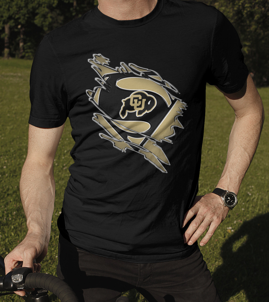 Colorado Buffaloes Superman Logo Inside Rip Effect T-Shirt
