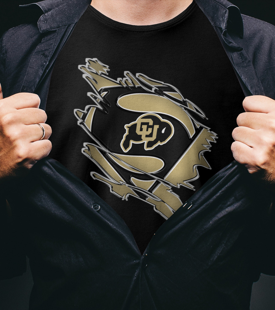 Colorado Buffaloes Superman Logo Inside Rip Effect T-Shirt