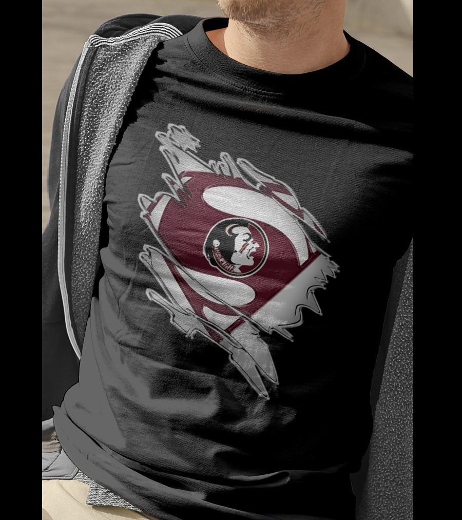 Florida State Seminoles Superman Logo Icon With Torn Suit Effect T-Shirt