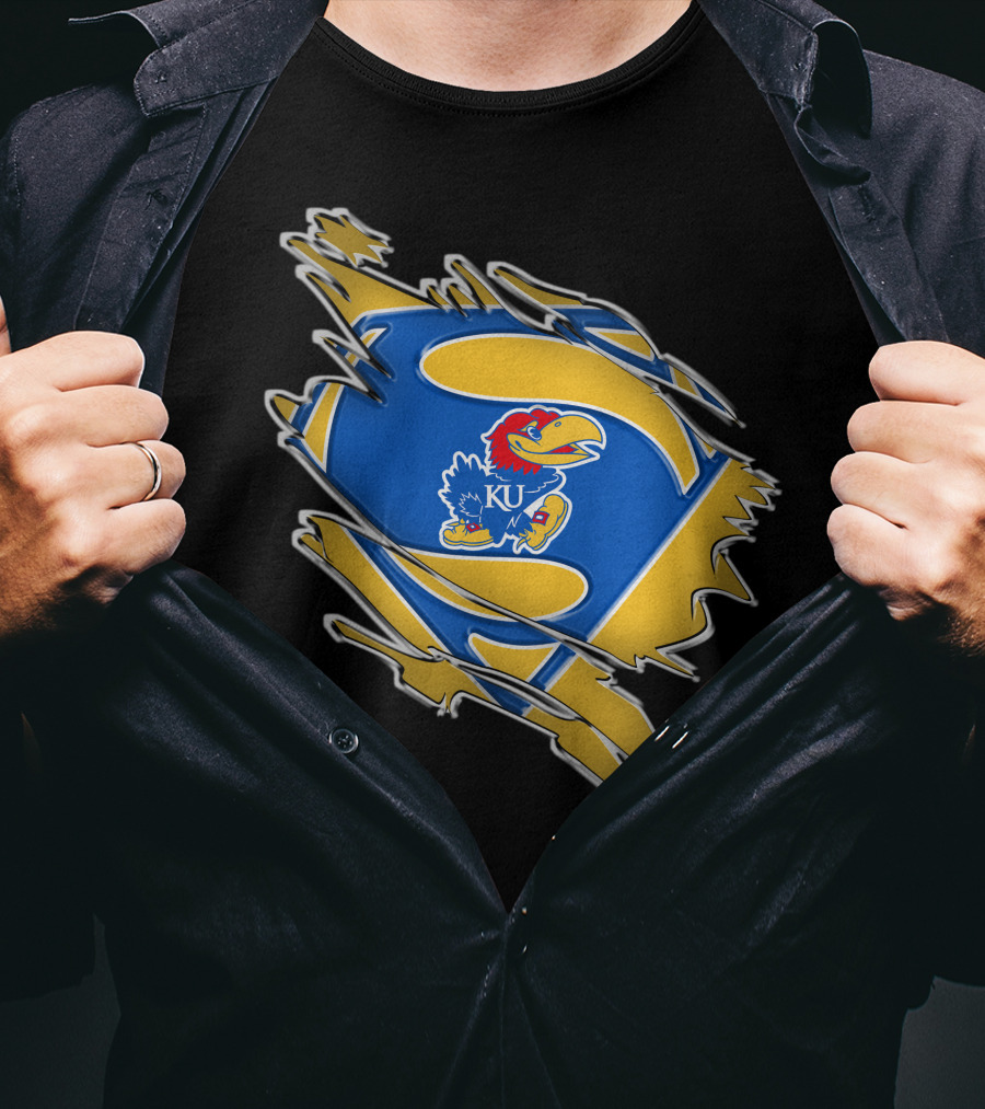 Kansas Jayhawks Super Man Logo KU Jayhawk Crest T-Shirt