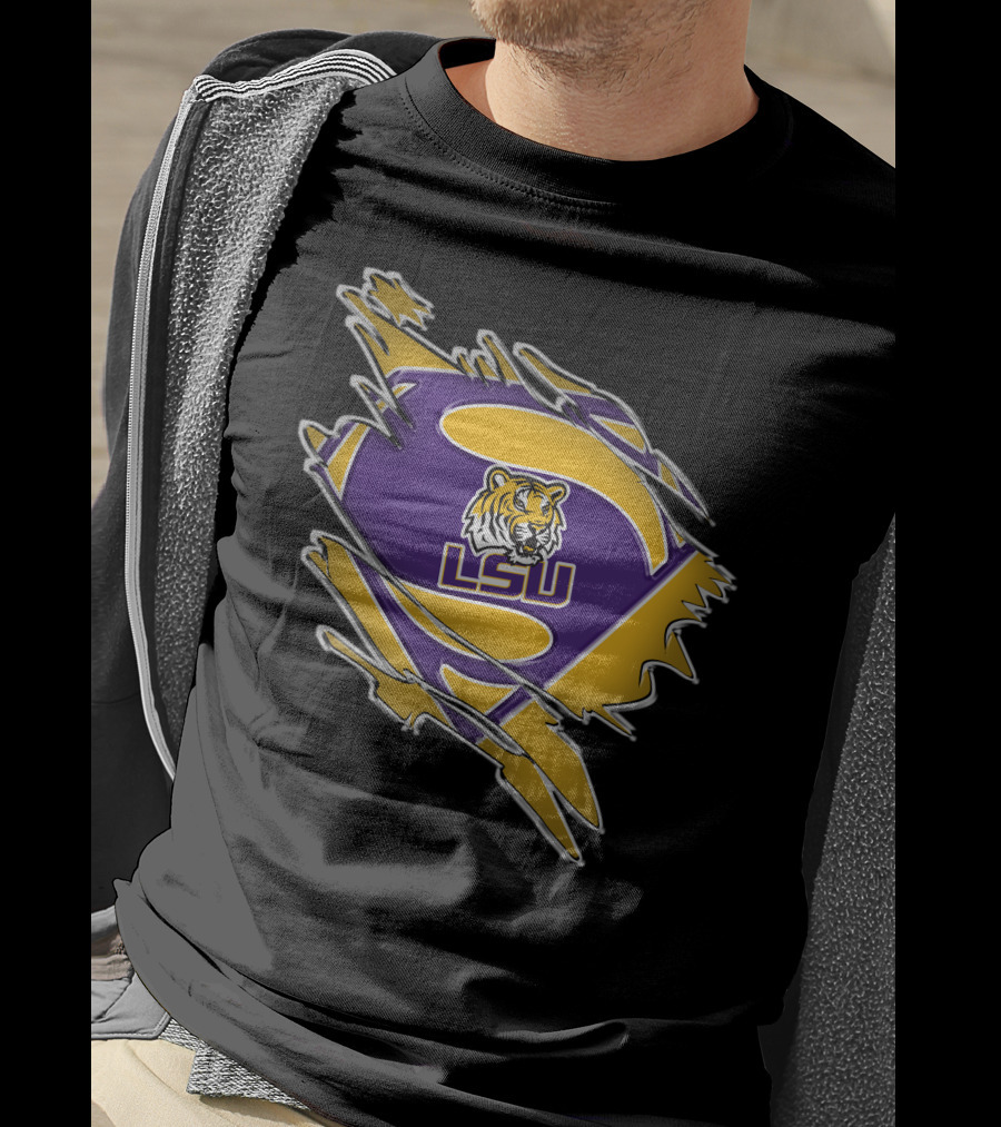 LSU Tigers Superman Logo Rip T-Shirt