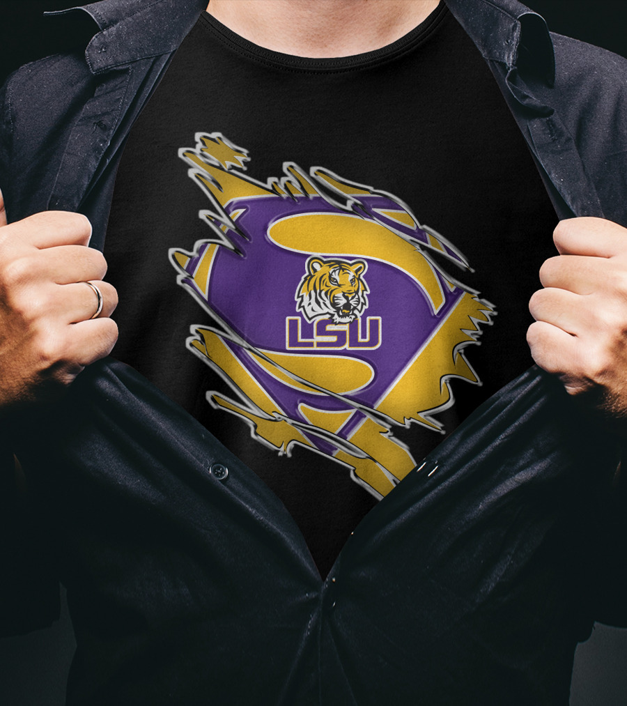 LSU Tigers Superman Logo Rip T-Shirt