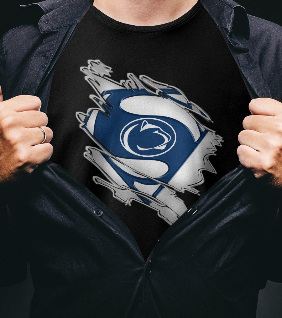 Penn State Nittany Lions Superman Logo Blue And White Shield T-Shirt