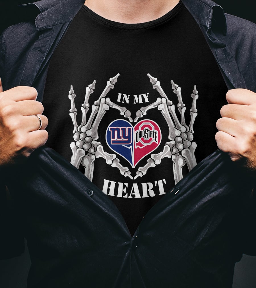 In My Heart New York Giants Ohio State Buckeyes Skeleton Hands T-Shirt