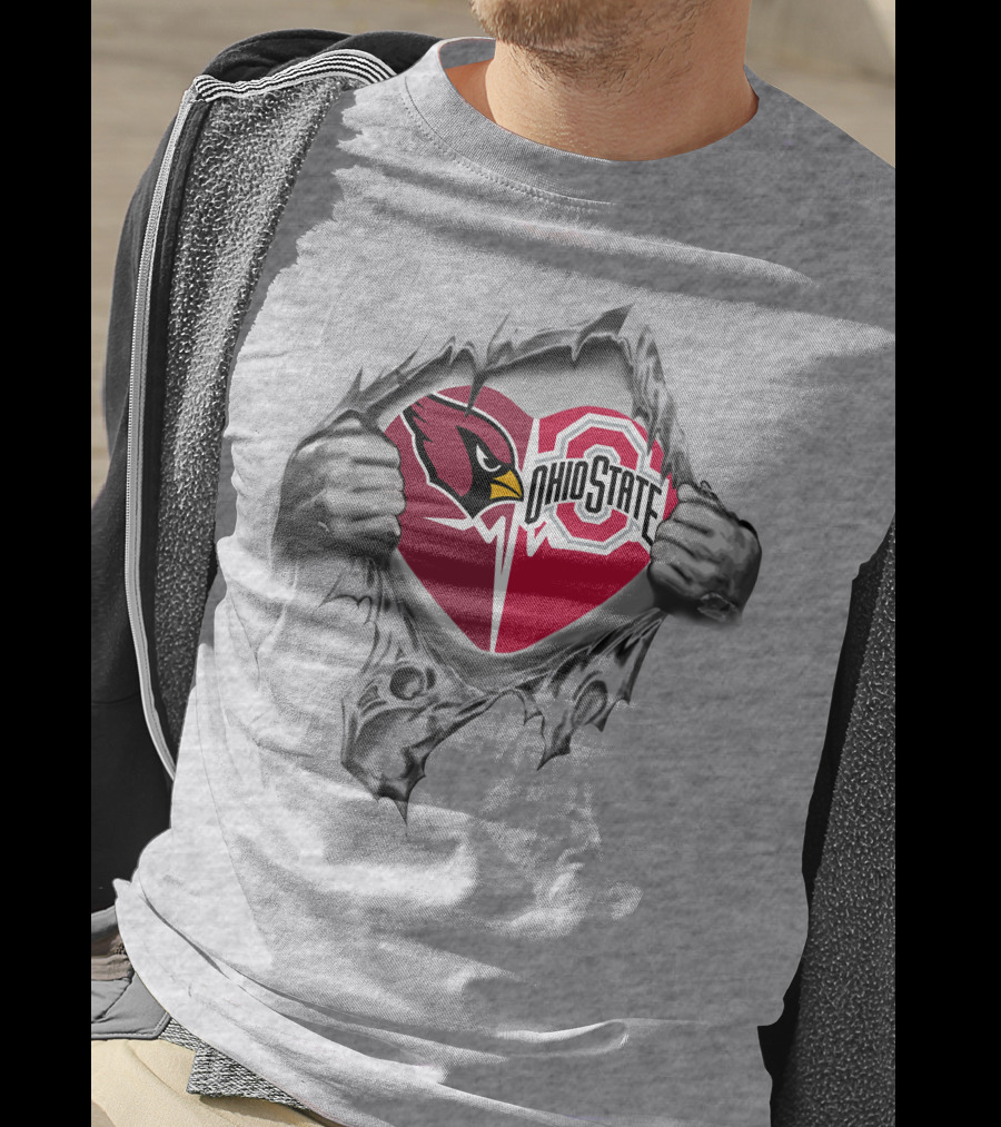 Arizona Cardinals Ohio State Buckeyes Heart Logo Peeling T-Shirt