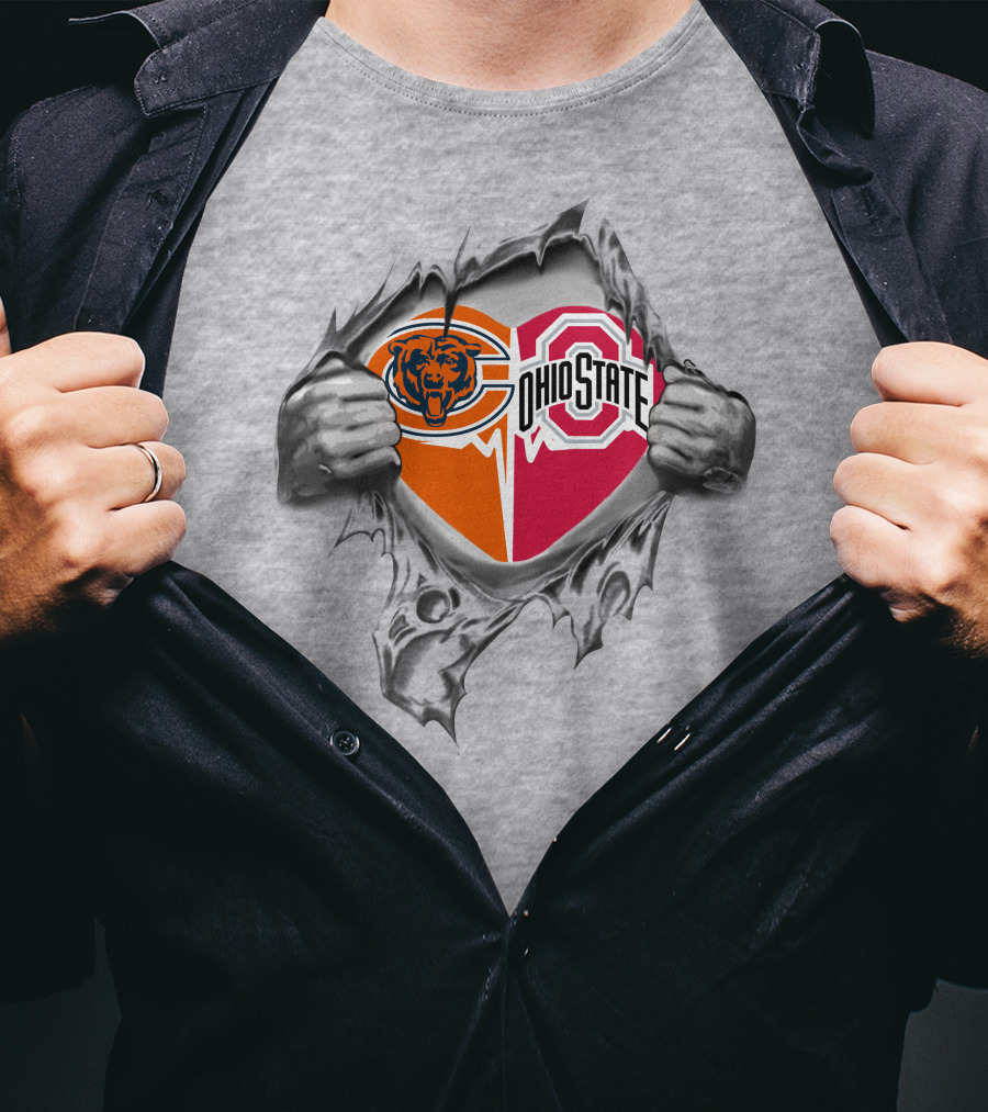 Chicago Bears Ohio State Buckeyes Logo Fusion With Torn T-Shirt