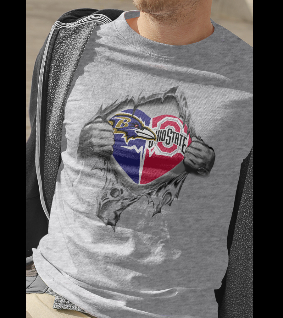 Baltimore Ravens Ohio State Buckeyes Heart Torn T-Shirt