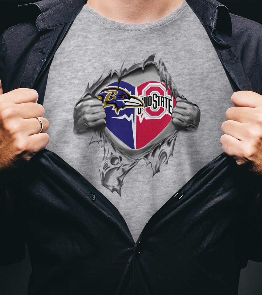 Baltimore Ravens Ohio State Buckeyes Heart Torn T-Shirt