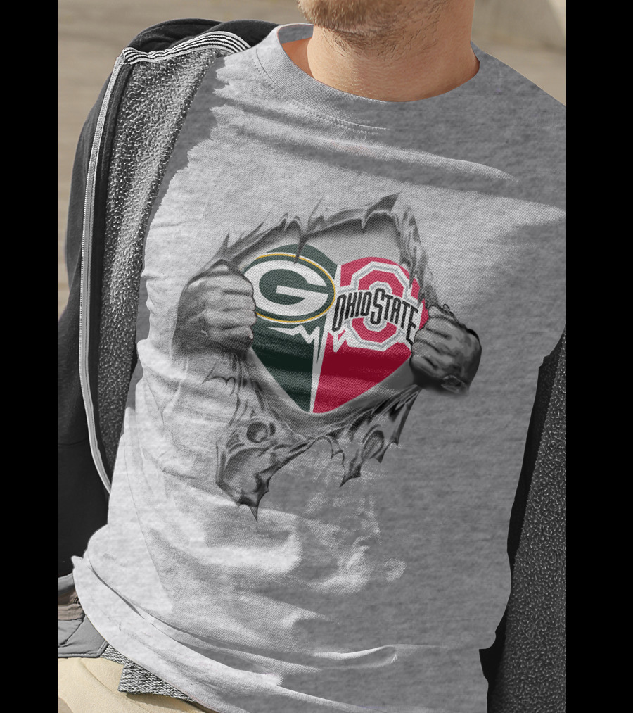 Green Bay Packers And Ohio State Buckeyes Logo Fusion T-Shirt