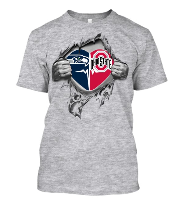 Seattle Seahawks Ohio State Buckeyes Heart Inside Ripped T-Shirt